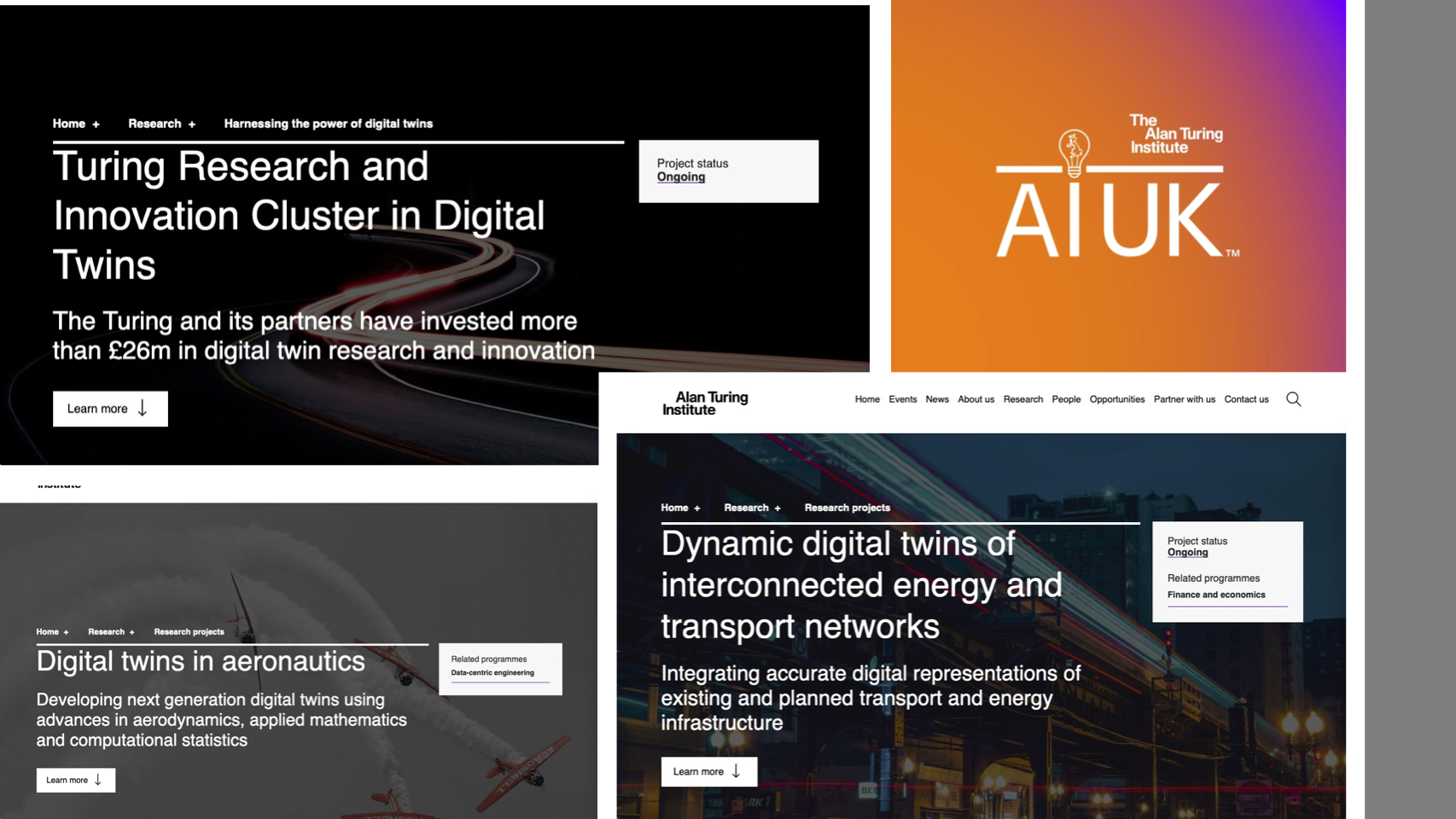 Pictures of some digital-twin-related projects at the Alan Turing Institute