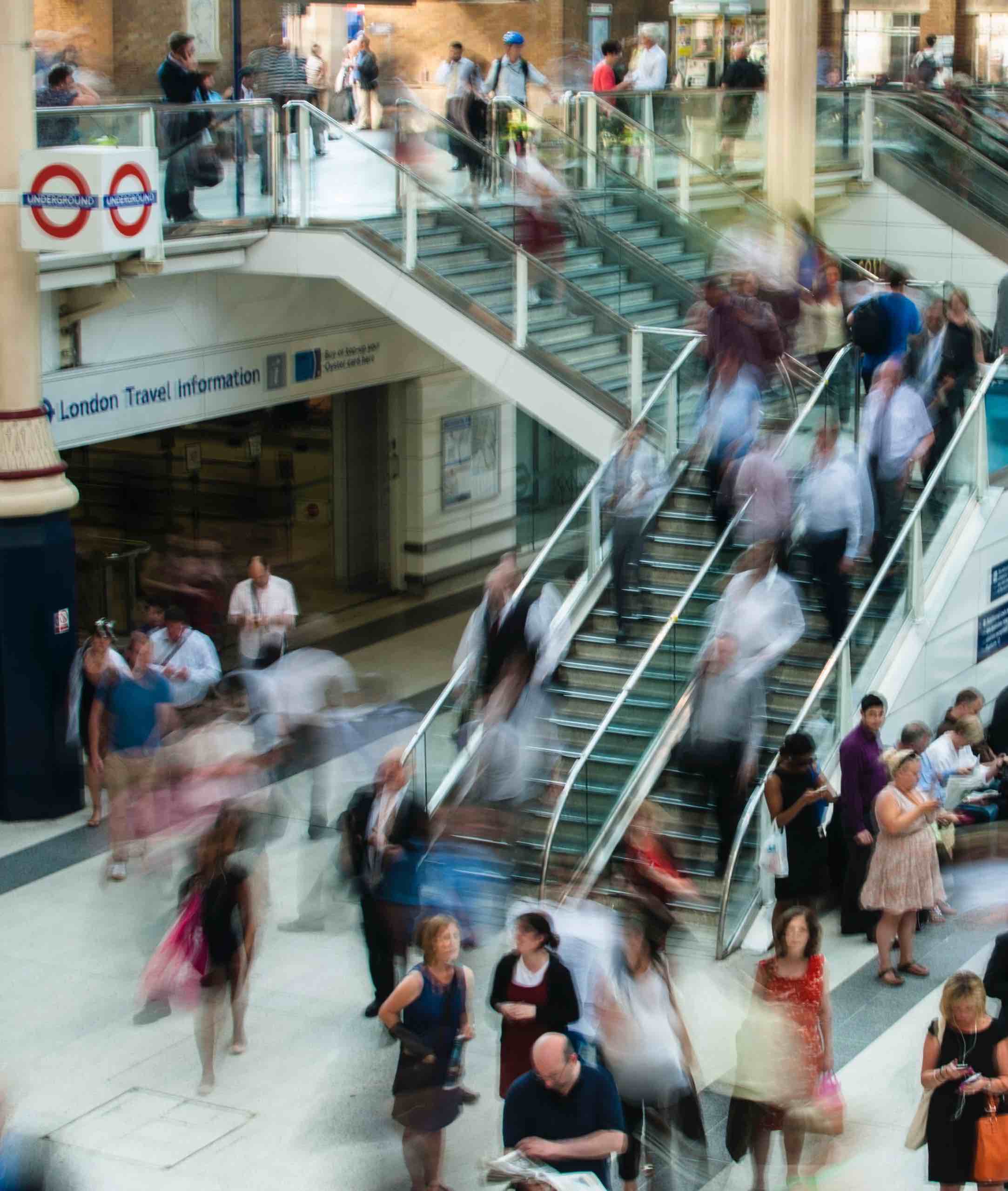 Image of escalators in a train station